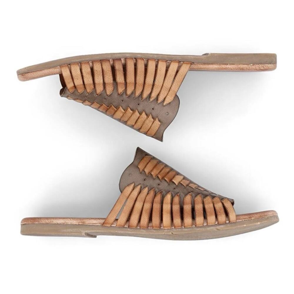 NIB Roan Bed Stu Chastity 7 37 Leather Huarache Slide Flat Sandals Almond Oats - Picture 2 of 11